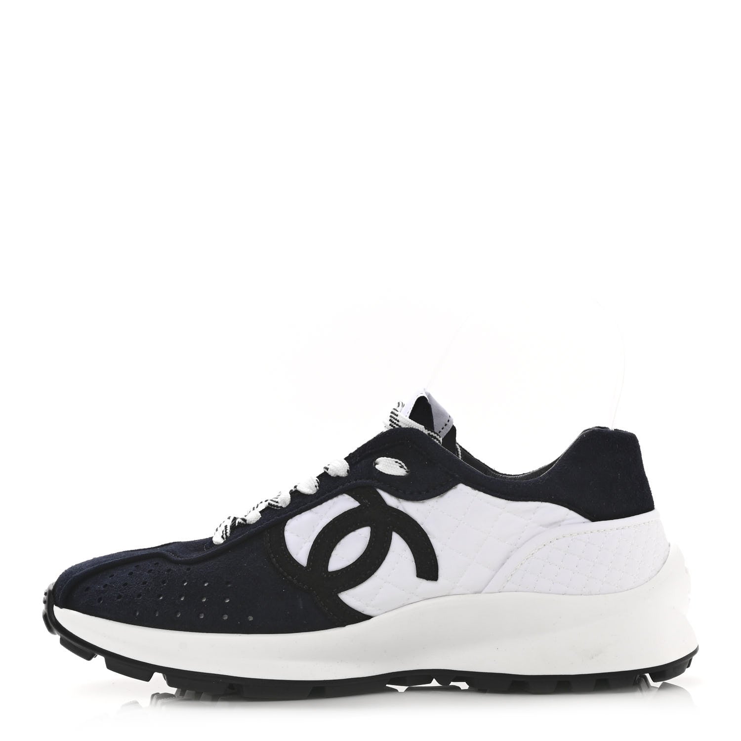 Chanel Fabric Suede Kidskin CC Sneakers 37 Dark Navy White 1 of 10