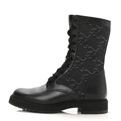 Fendi Vitello Fabric Jacquard Karligraphy Embroidered Womens Combat Boots 37 Black 1 of 6