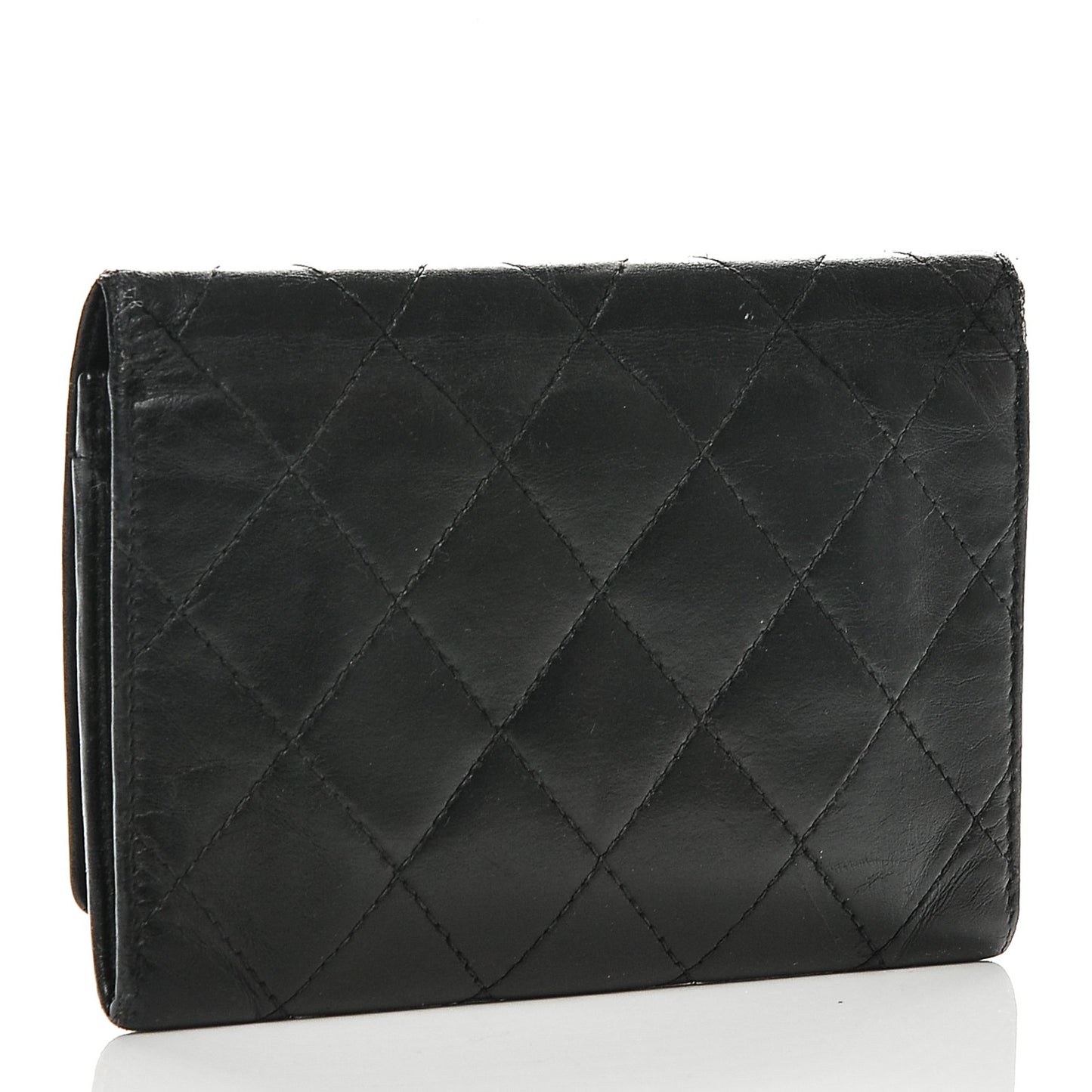 Calfskin Quilted Cambon Flap Wallet Black White