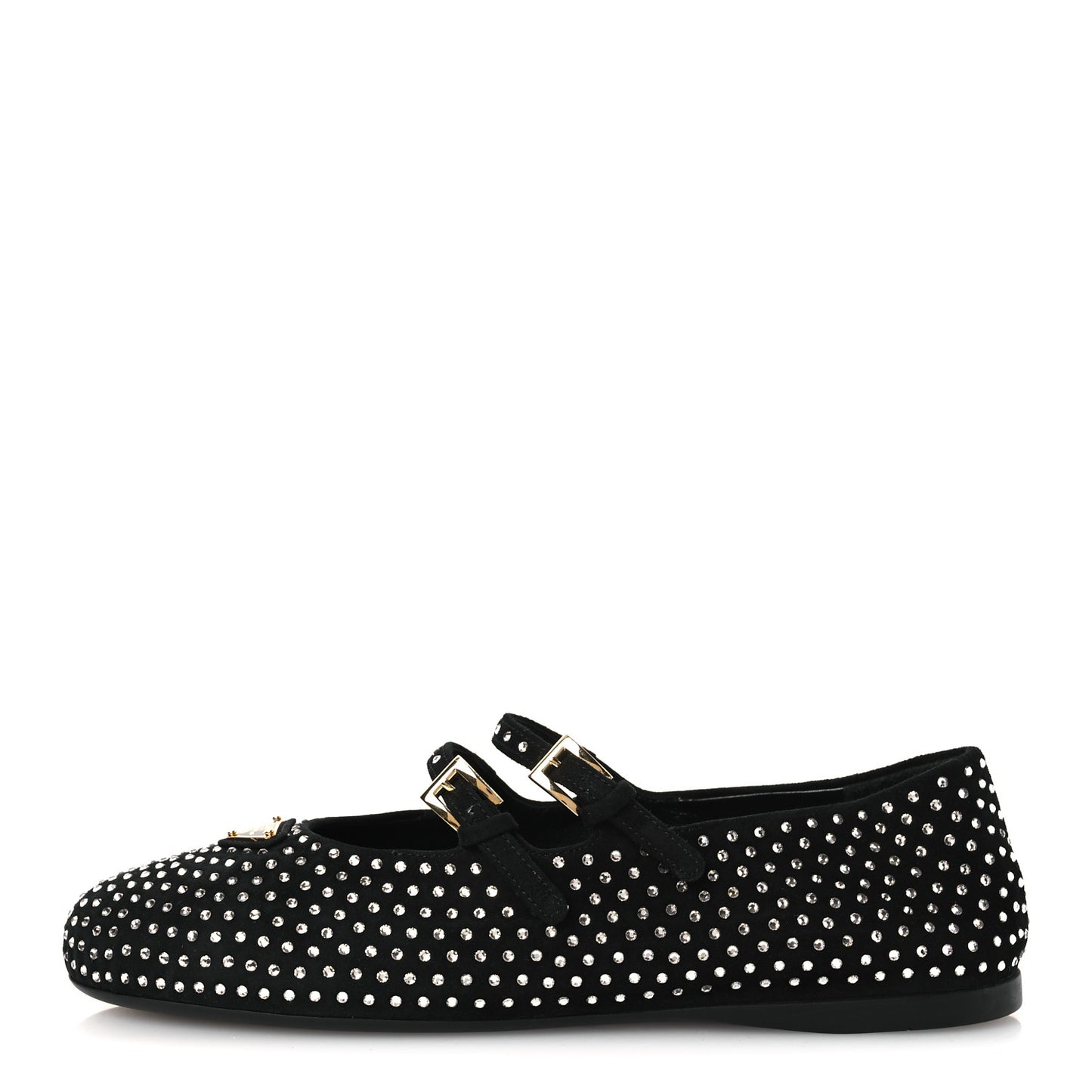 Suede Crystal Studded Ballerina Flats 37 Black
