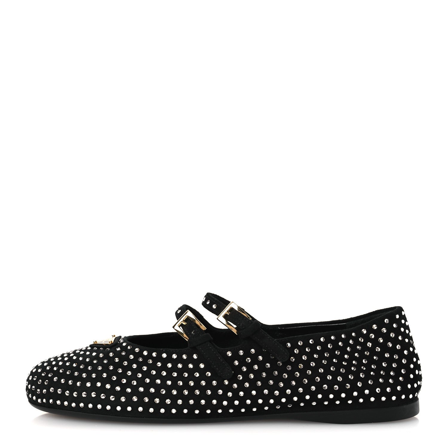 Prada Suede Crystal Studded Ballerina Flats 37 Black 1 of 12