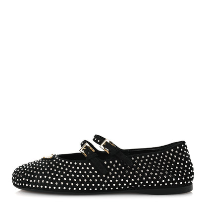 Prada Suede Crystal Studded Ballerina Flats 37 Black 1 of 12
