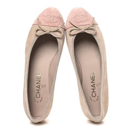 Chanel Suede Cap Toe CC Ballerina Flats 38.5 Beige Light Pink 2 of 10