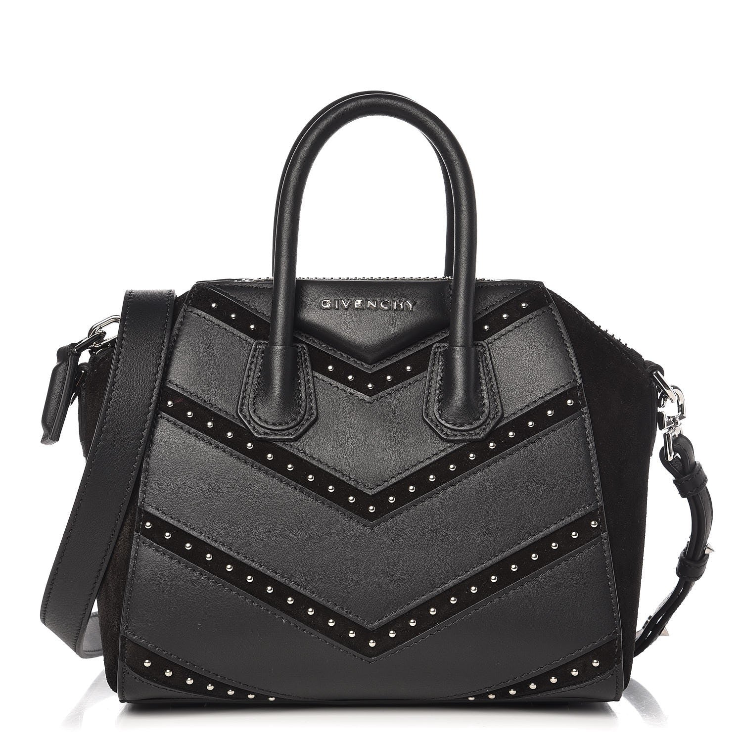 Givenchy Calfskin Suede Mini Studded Chevron Antigona Black 1 of 9