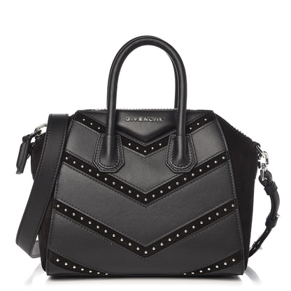 Givenchy Calfskin Suede Mini Studded Chevron Antigona Black 1 of 9