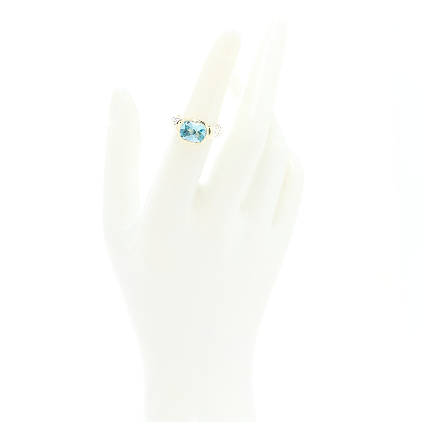Sterling Silver 14K Yellow Gold Blue Topaz 10mm Noblesse Ring 50 5.5