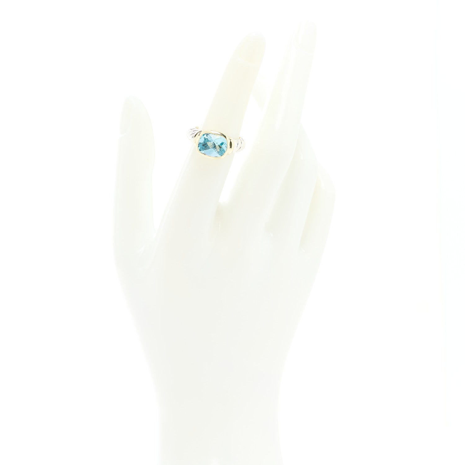 David Yurman Sterling Silver 14K Yellow Gold Blue Topaz 10mm Noblesse Ring 50 5.5 1 of 5