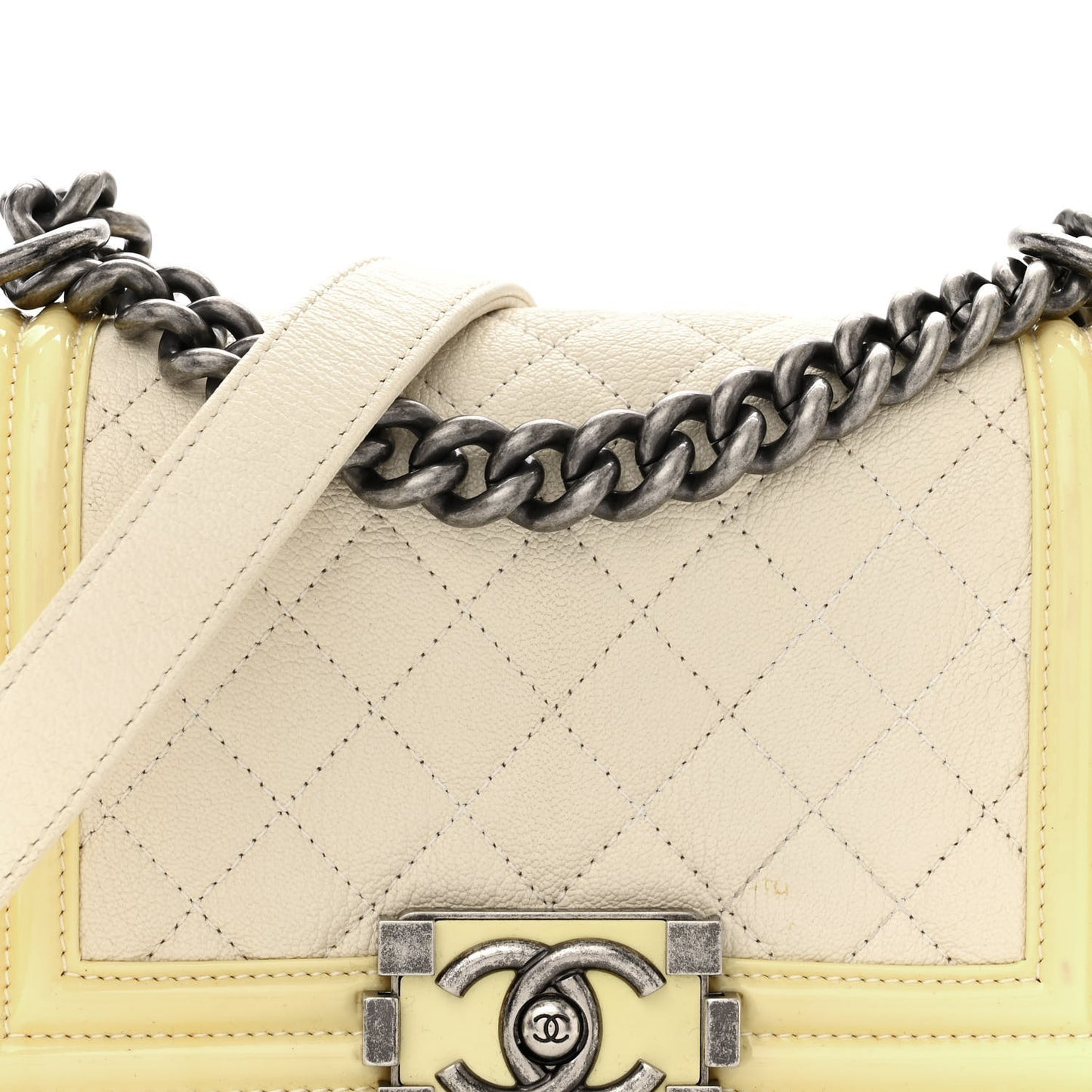 Goatskin Quilted Patent Small Duo Boy Flap White