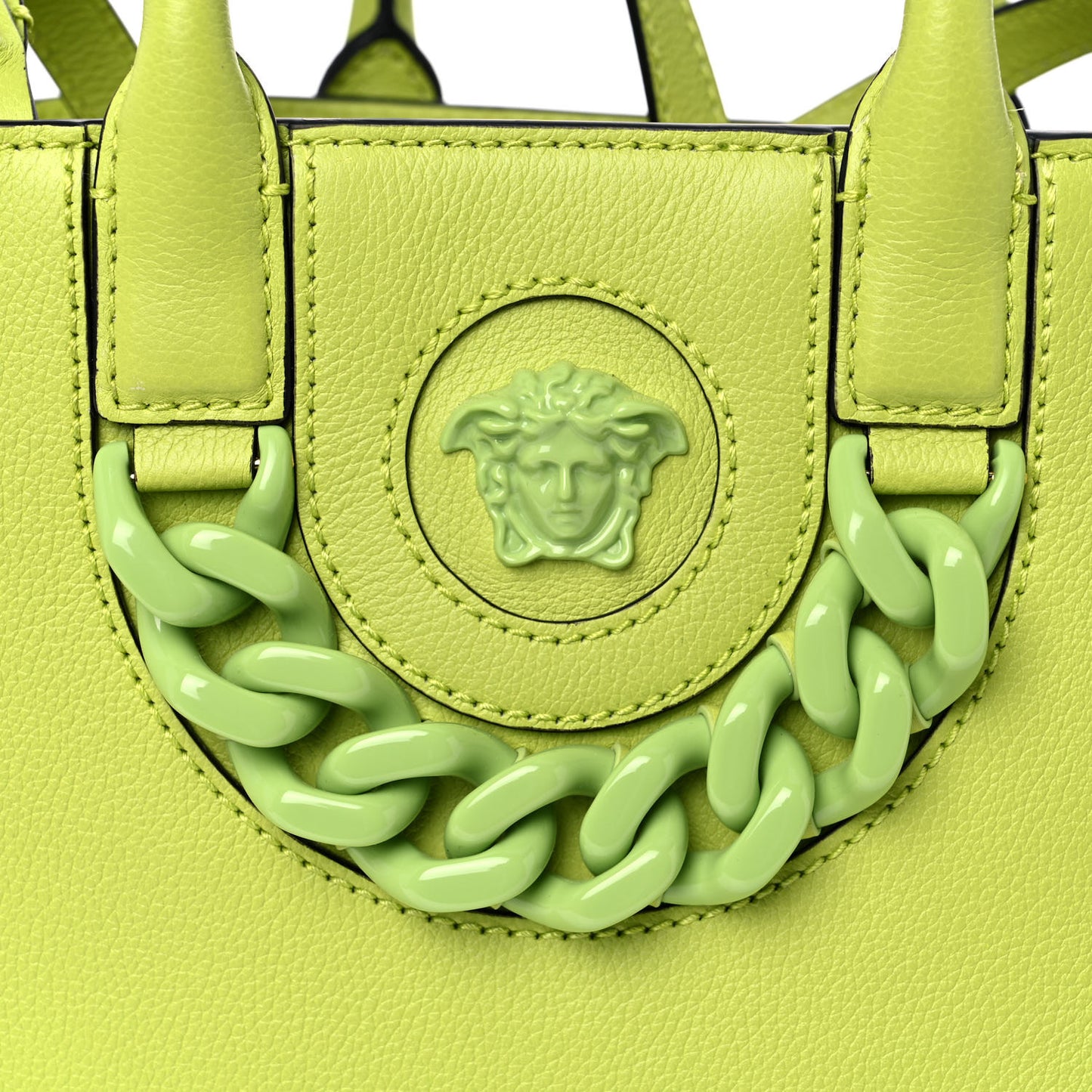 Grained Calfskin Small La Medusa Chain Tote Citron