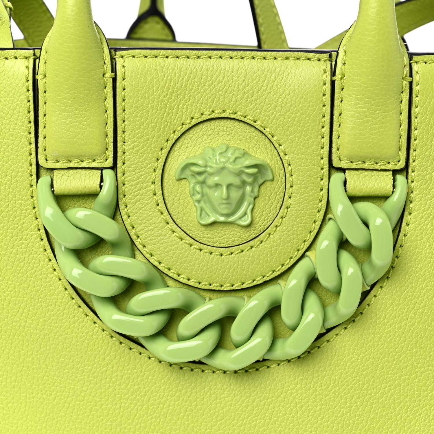 Versace Grained Calfskin Small La Medusa Chain Tote Citron 9 of 9