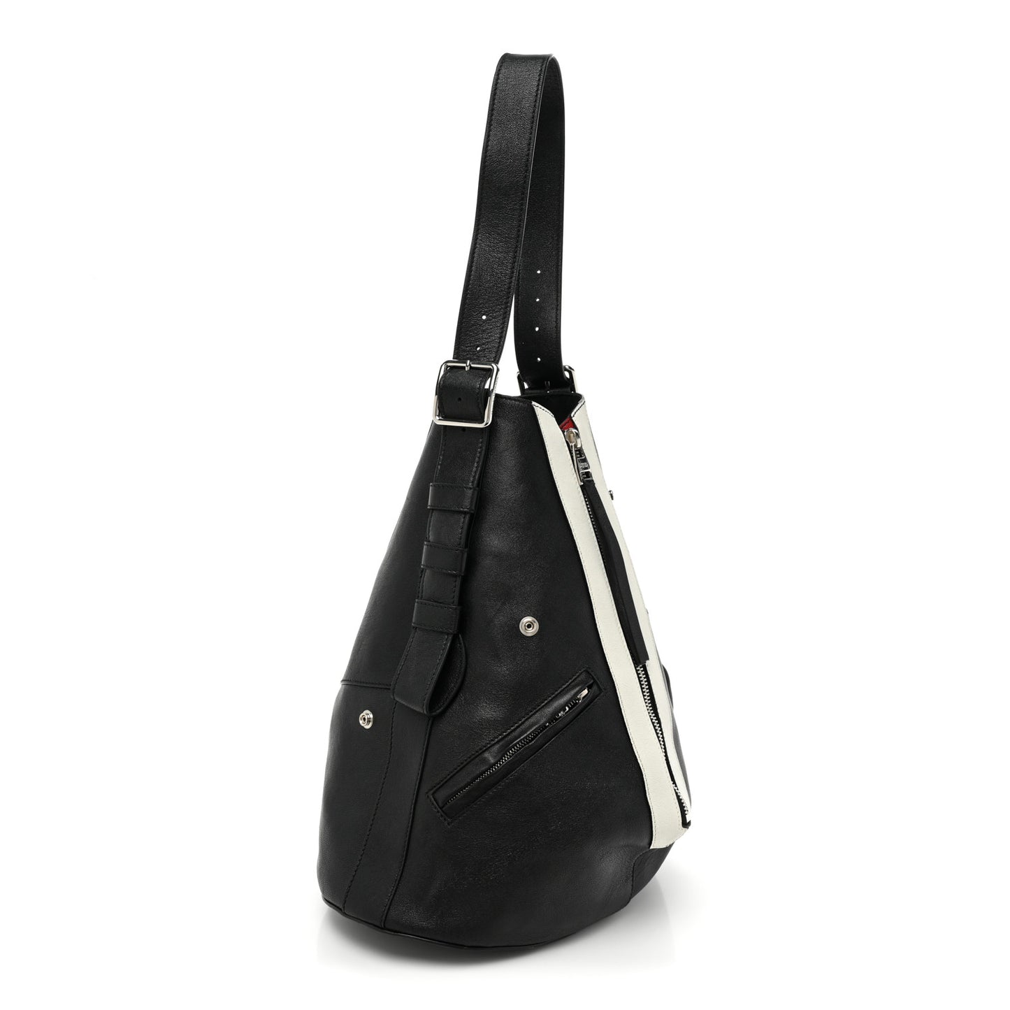 Calfskin Zipper Shoulder Bag Black