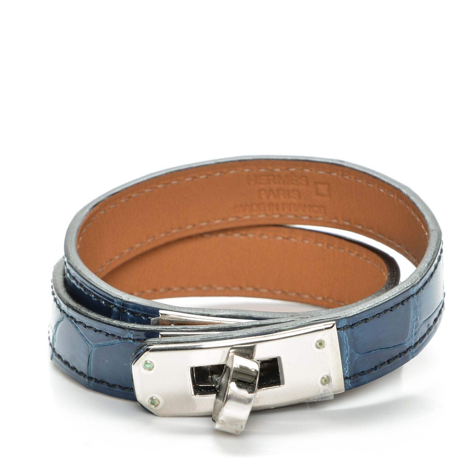 Hermes Shiny Alligator Kelly Double Tour Bracelet S Bleu Roi 1 of 7