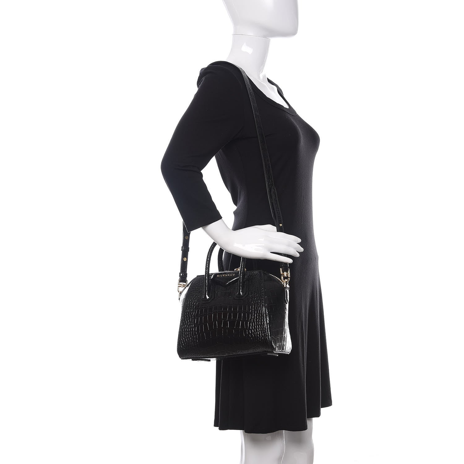 Givenchy Calfskin Crocodile Embossed Mini Antigona Black 2 of 9