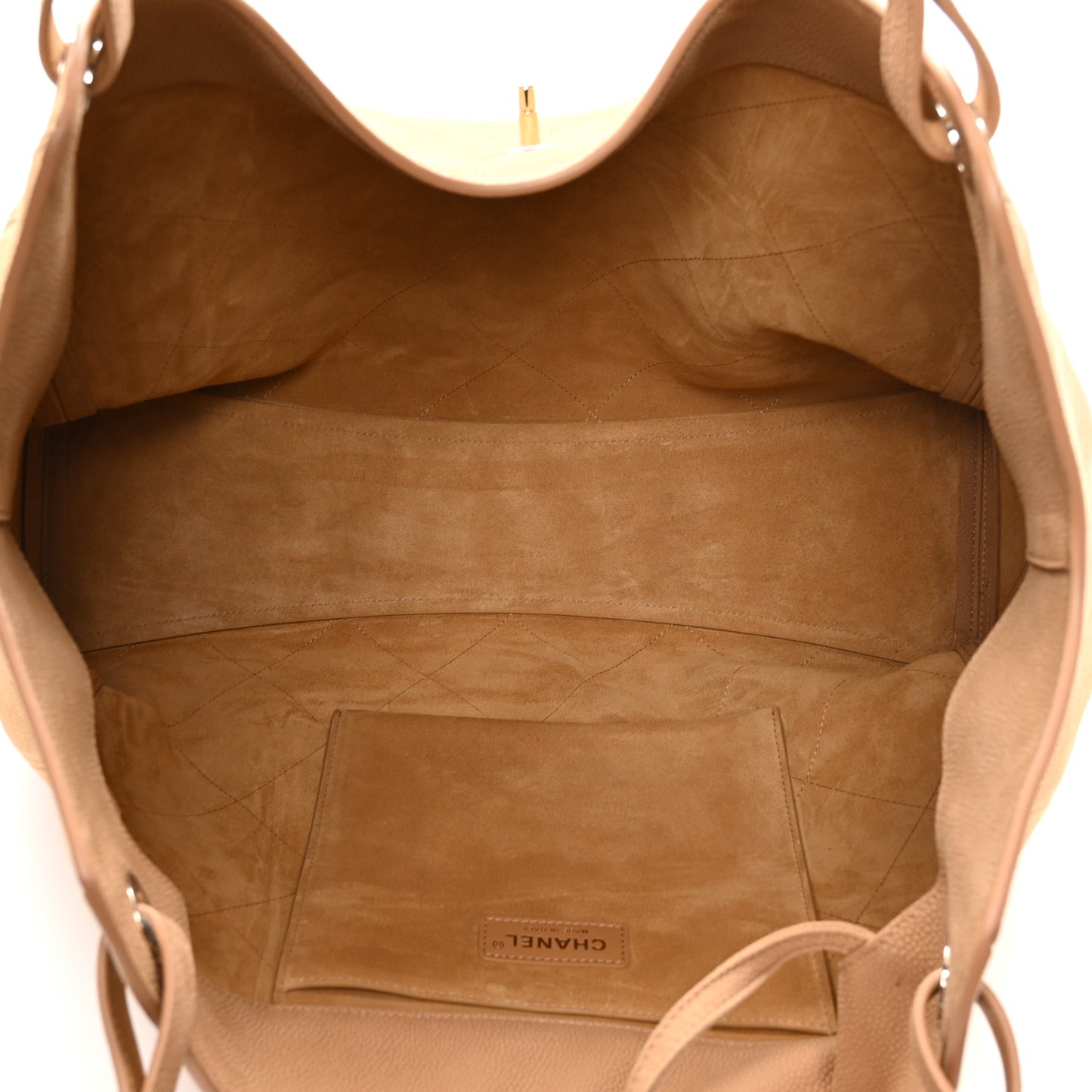 Grained Nubuck Calfskin Quilted Maxi Shopping Bag Beige