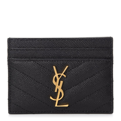 Saint Laurent Grain De Poudre Matelasse Chevron Monogram Credit Card Case Black 1 of 8