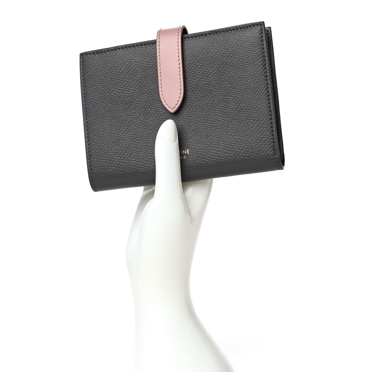 Grained Calfskin Medium Multifunction Strap Wallet Grey Vintage Pink