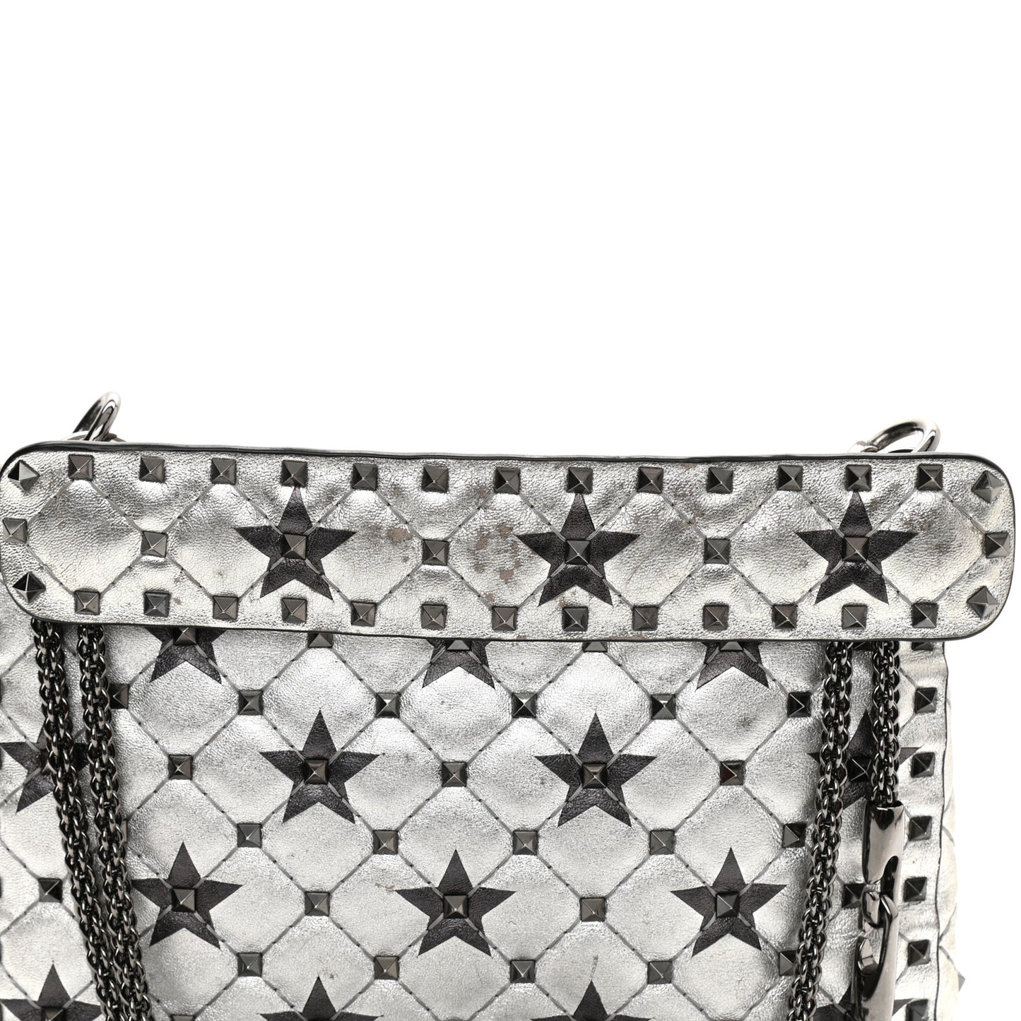 Metallic Lambskin Medium Star Rockstud Spike Shoulder Bag Silver