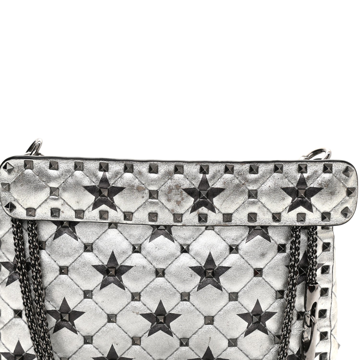 Valentino Garavani Metallic Lambskin Medium Star Rockstud Spike Shoulder Bag Silver 14 of 17