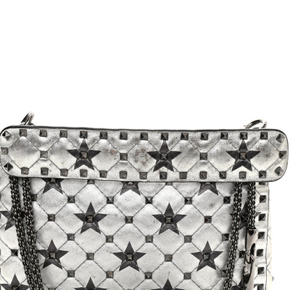 Valentino Garavani Metallic Lambskin Medium Star Rockstud Spike Shoulder Bag Silver 14 of 17