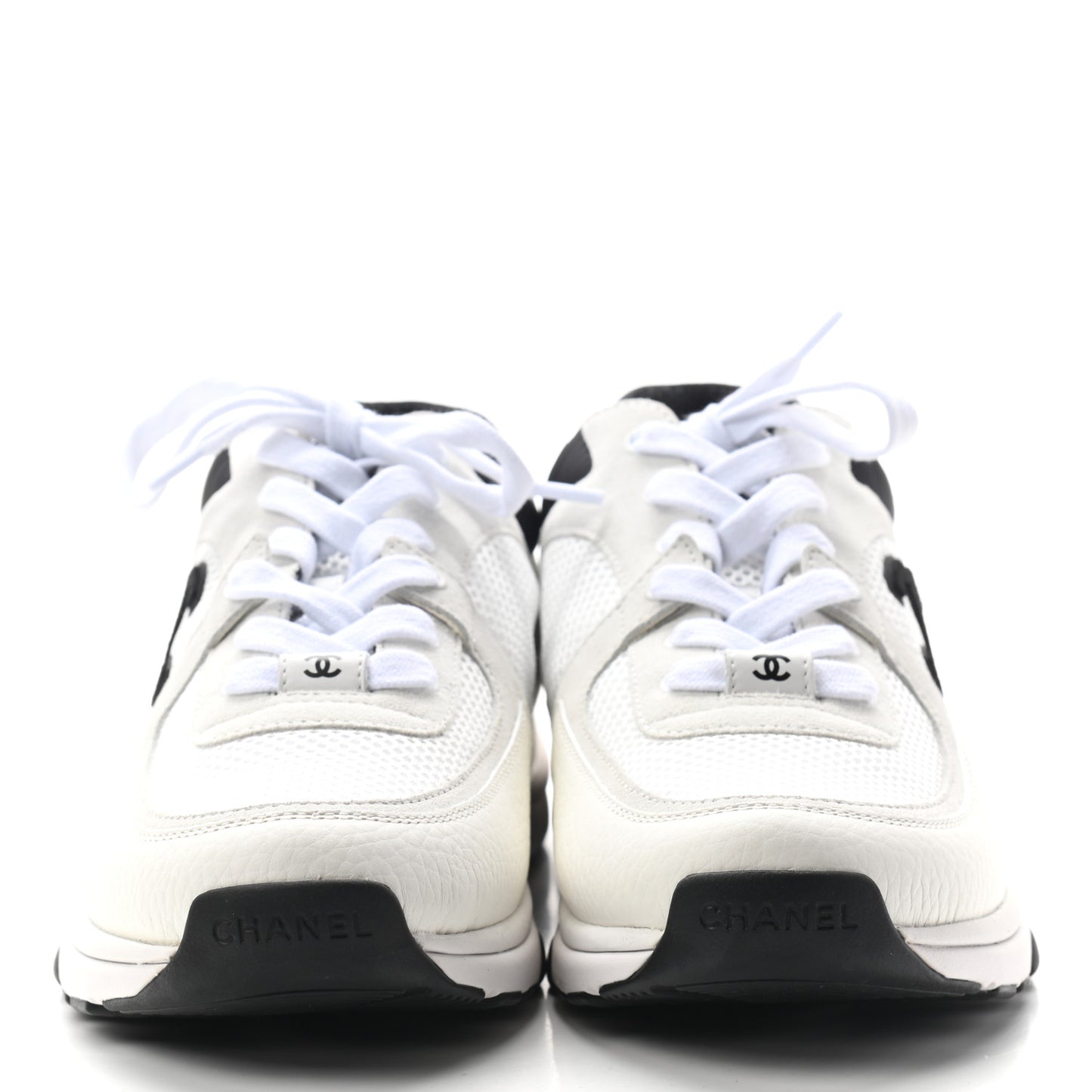 Mesh Suede Calfskin Grained Calfskin Womens CC Sneakers 40.5 White Black