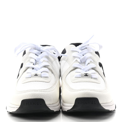 Chanel Mesh Suede Calfskin Grained Calfskin Womens CC Sneakers 40.5 White Black 2 of 8
