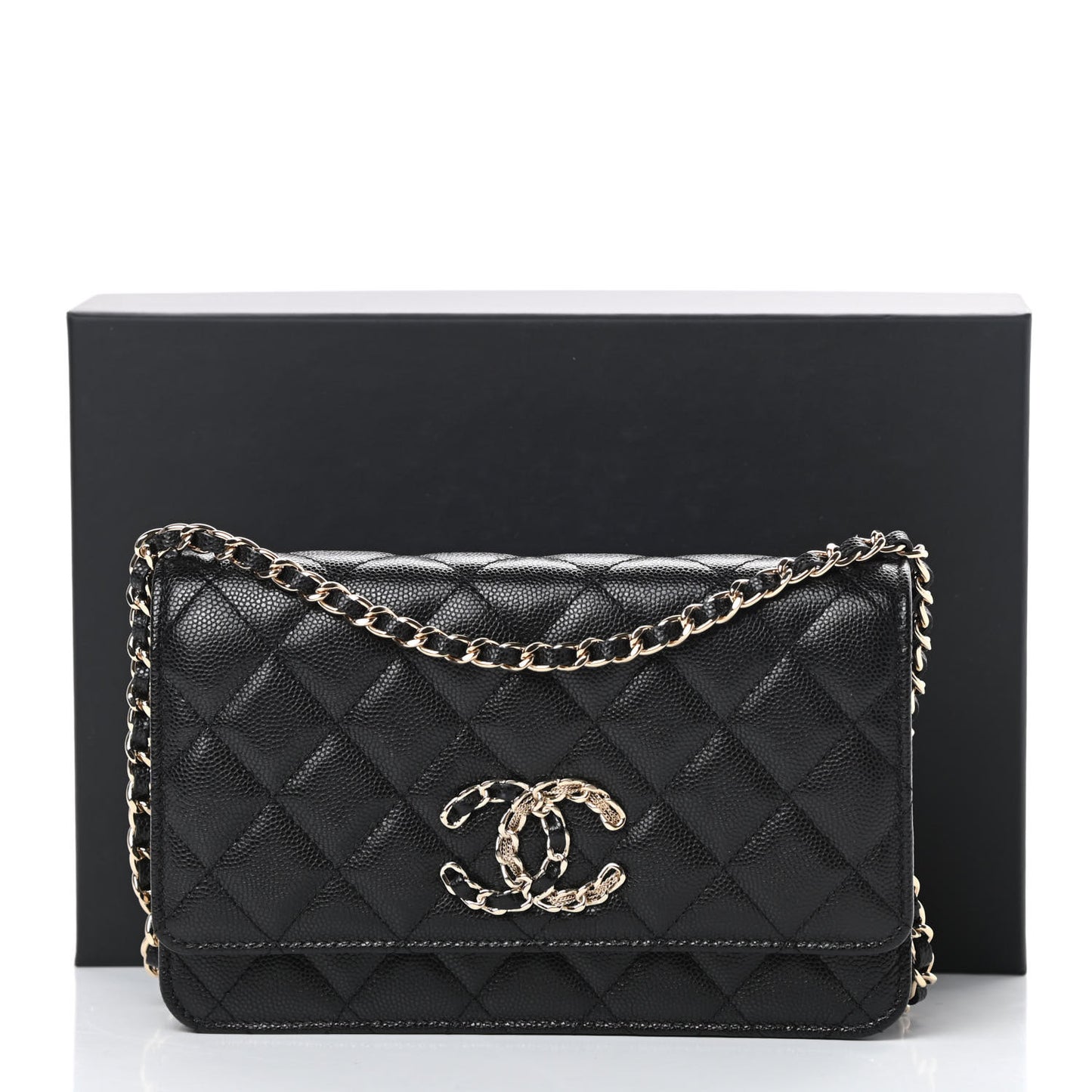 Caviar Quilted French New Wave Chain CC Wallet On Chain WOC Black