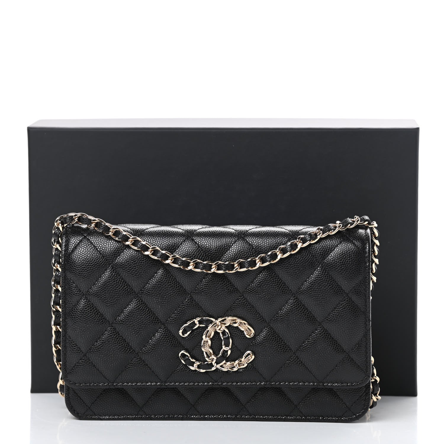 Chanel Caviar Quilted French New Wave Chain CC Wallet On Chain WOC Black 12 of 12