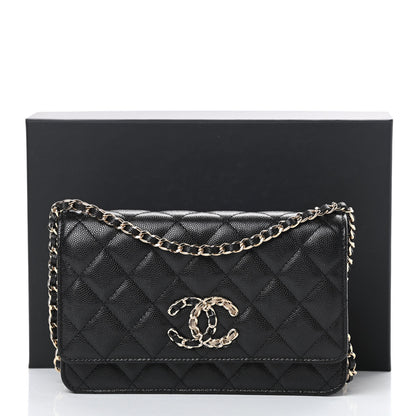 Chanel Caviar Quilted French New Wave Chain CC Wallet On Chain WOC Black 12 of 12