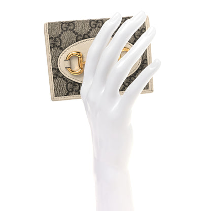 Gucci GG Supreme Monogram Azalea Calfskin Horsebit 1955 Card Case Wallet Beige Ebony Mystic White 2 of 10