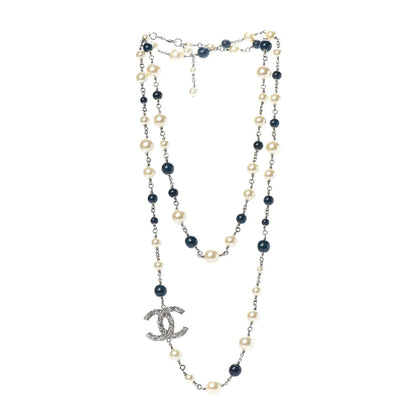 Chanel Pearl Bead CC Long Necklace Blue Silver 3 of 6