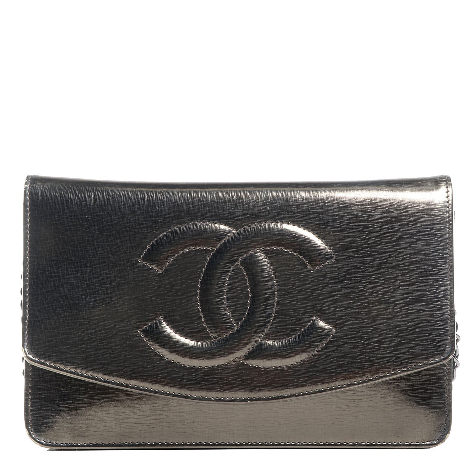 Chanel Metallic Calfskin Timeless CC Wallet on Chain WOC Bronze 1 of 8