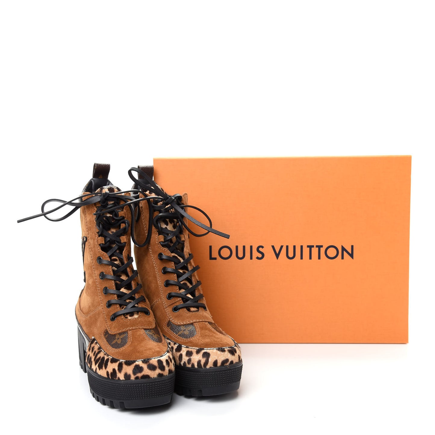 Suede Calfskin Monogram Laureate Platform Desert Boots 37 Cognac