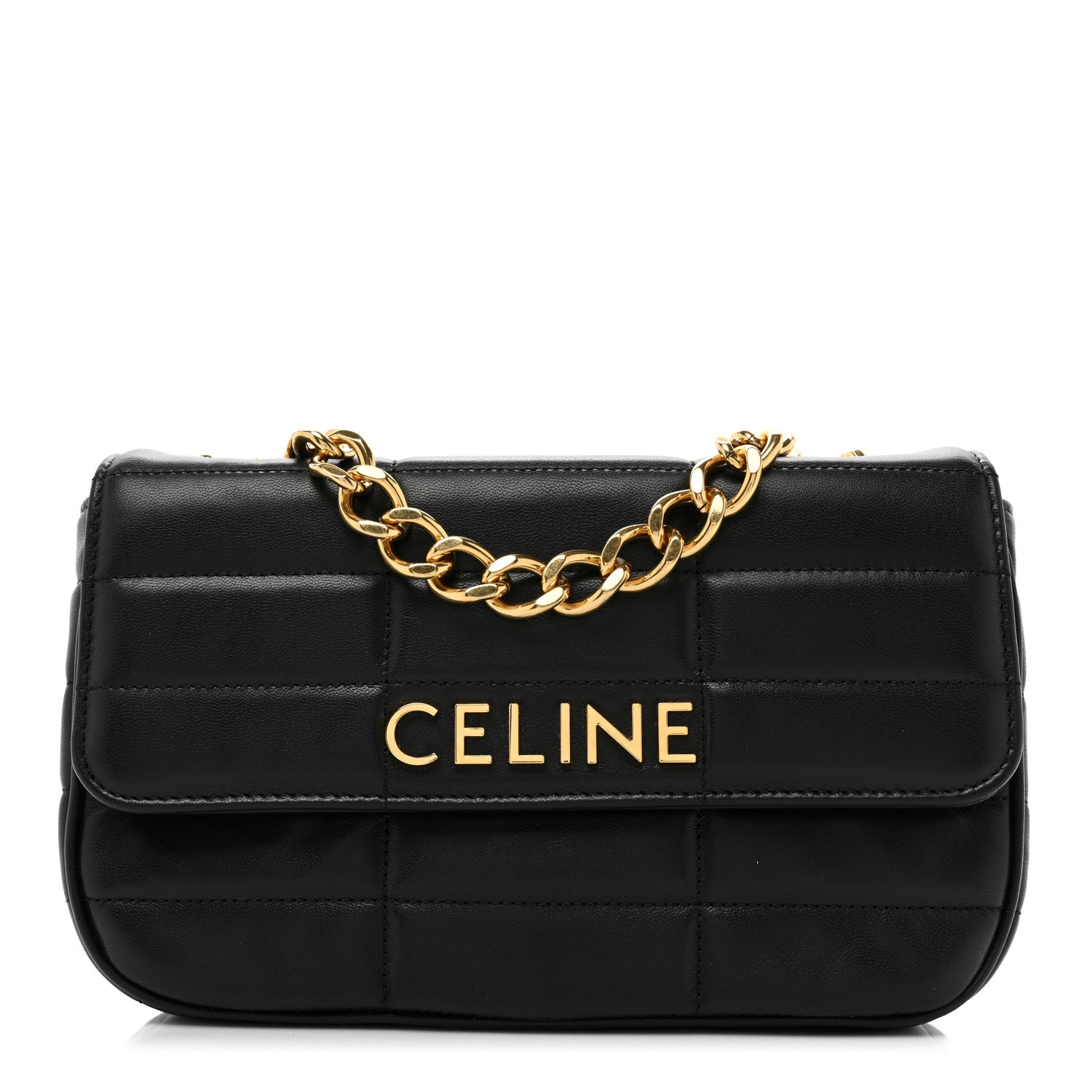 Celine Goatskin Matelasse Chain Shoulder Bag Black 1 of 8