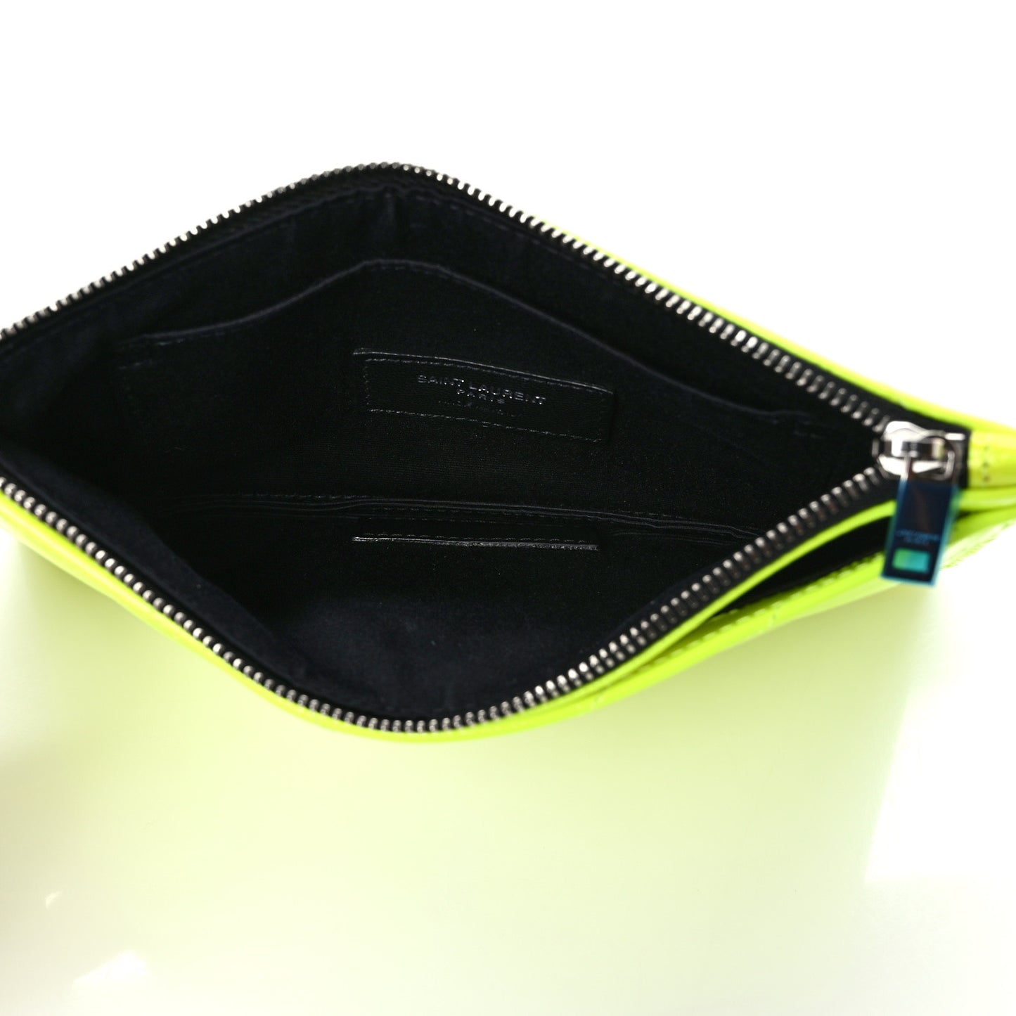 Patent Grain De Poudre Matelasse Chevron Monogram Bill Pouch Neon Yellow