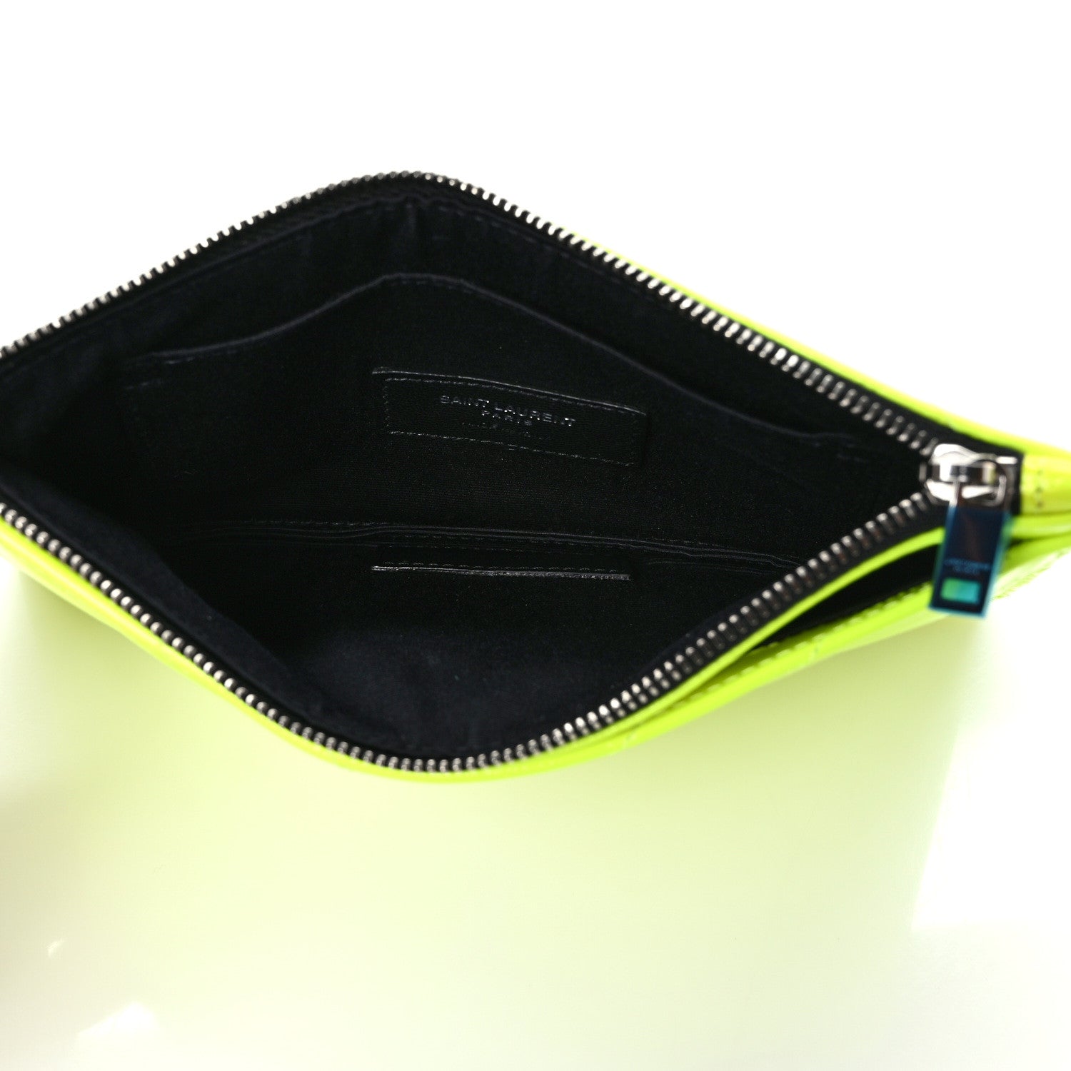 Saint Laurent Patent Grain De Poudre Matelasse Chevron Monogram Bill Pouch Neon Yellow 5 of 7