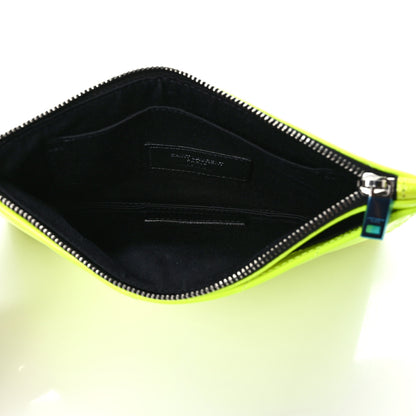 Saint Laurent Patent Grain De Poudre Matelasse Chevron Monogram Bill Pouch Neon Yellow 5 of 7