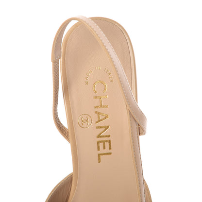 Chanel Goatskin Grosgrain Cap Toe CC Slingback Pumps 37 Beige Black 5 of 9