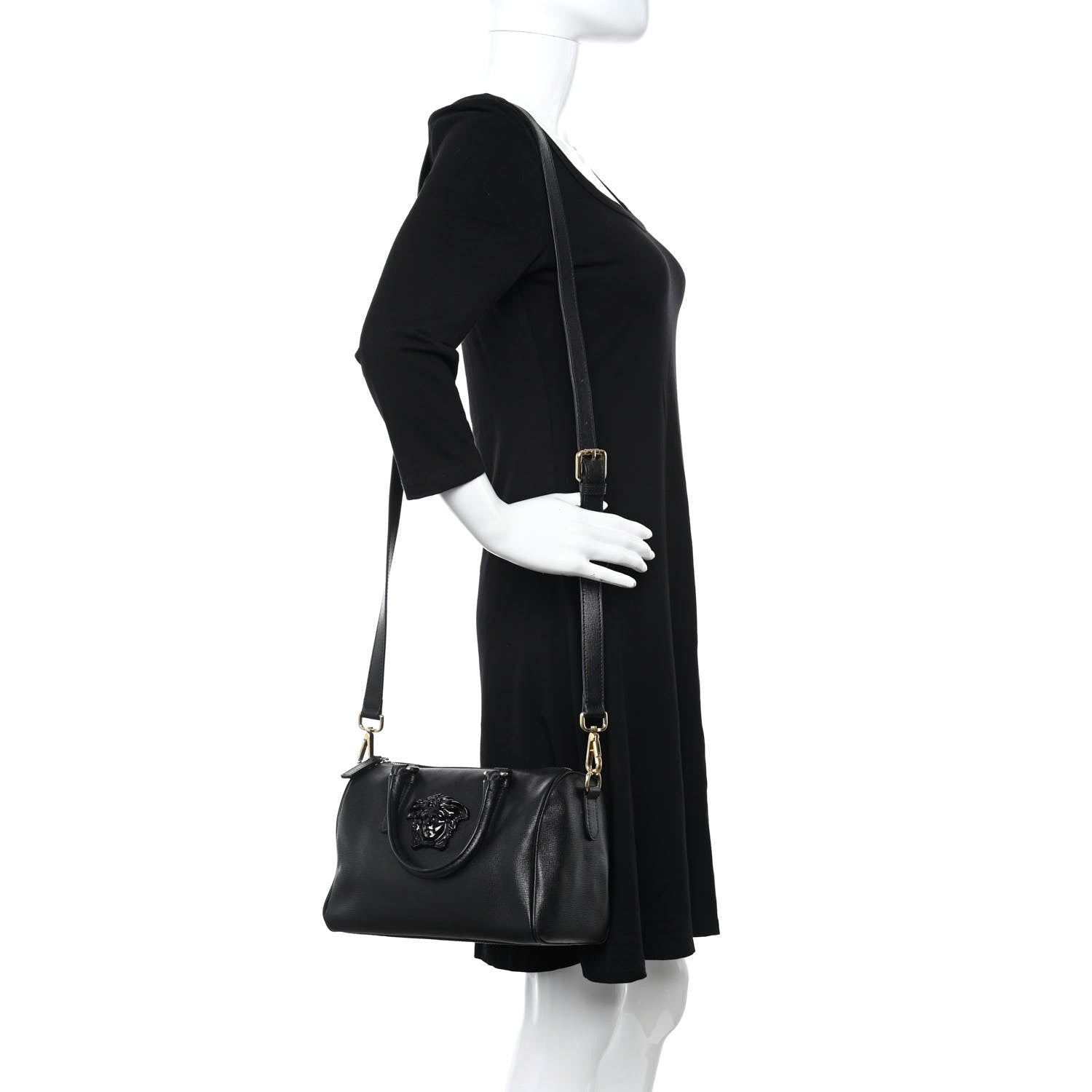 Versace Saffiano Calfskin Palazzo Duffle Bag Black 2 of 8