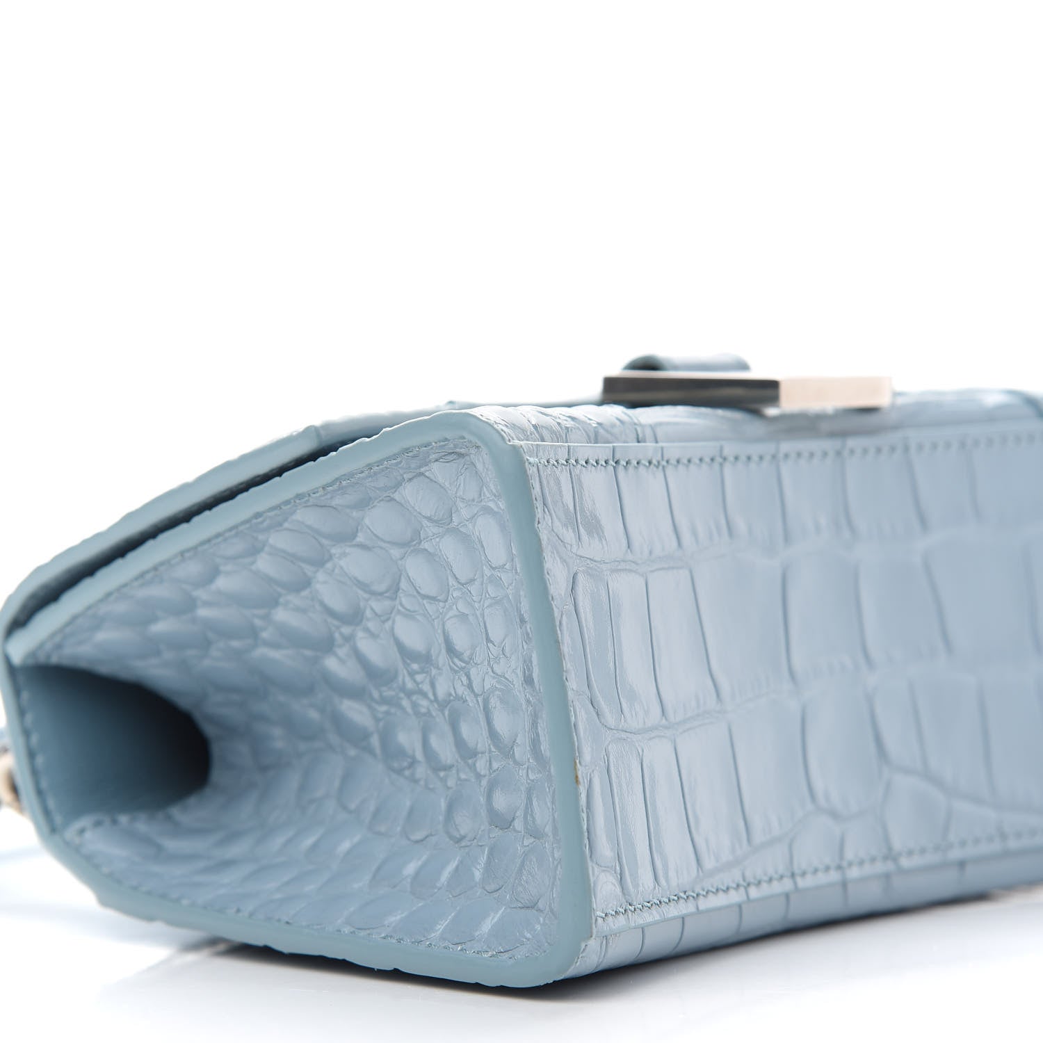 Balenciaga Shiny Calfskin Crocodile Embossed Hourglass Top Handle Bag XS Blue Grey 7 of 8