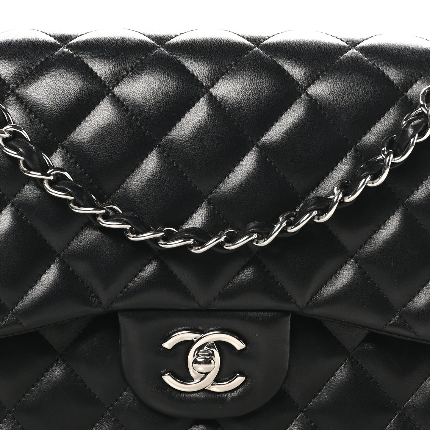 Lambskin Quilted Jumbo Double Flap Black
