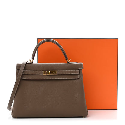 Hermes Taurillon Clemence Kelly Retourne 32 Etoupe 16 of 16