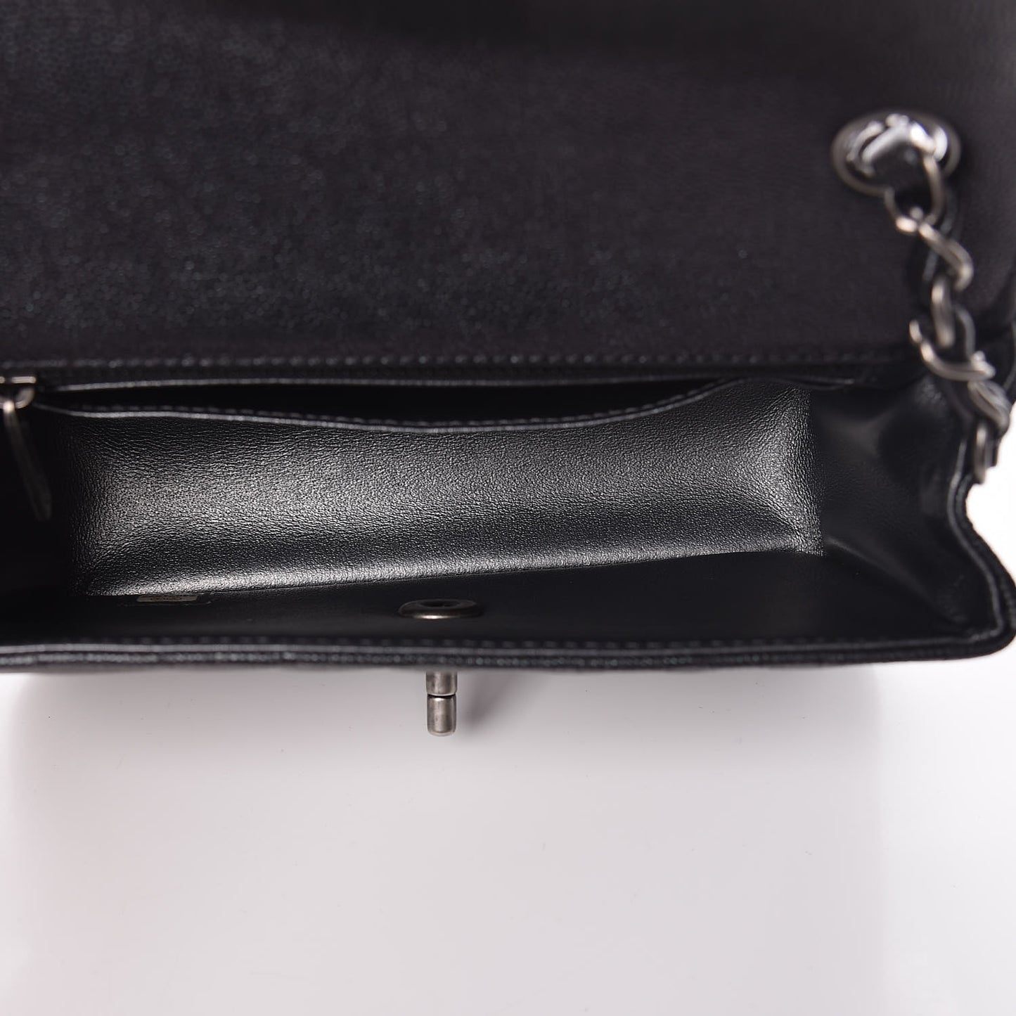 Iridescent Caviar Chevron Quilted Mini Rectangular Flap Black