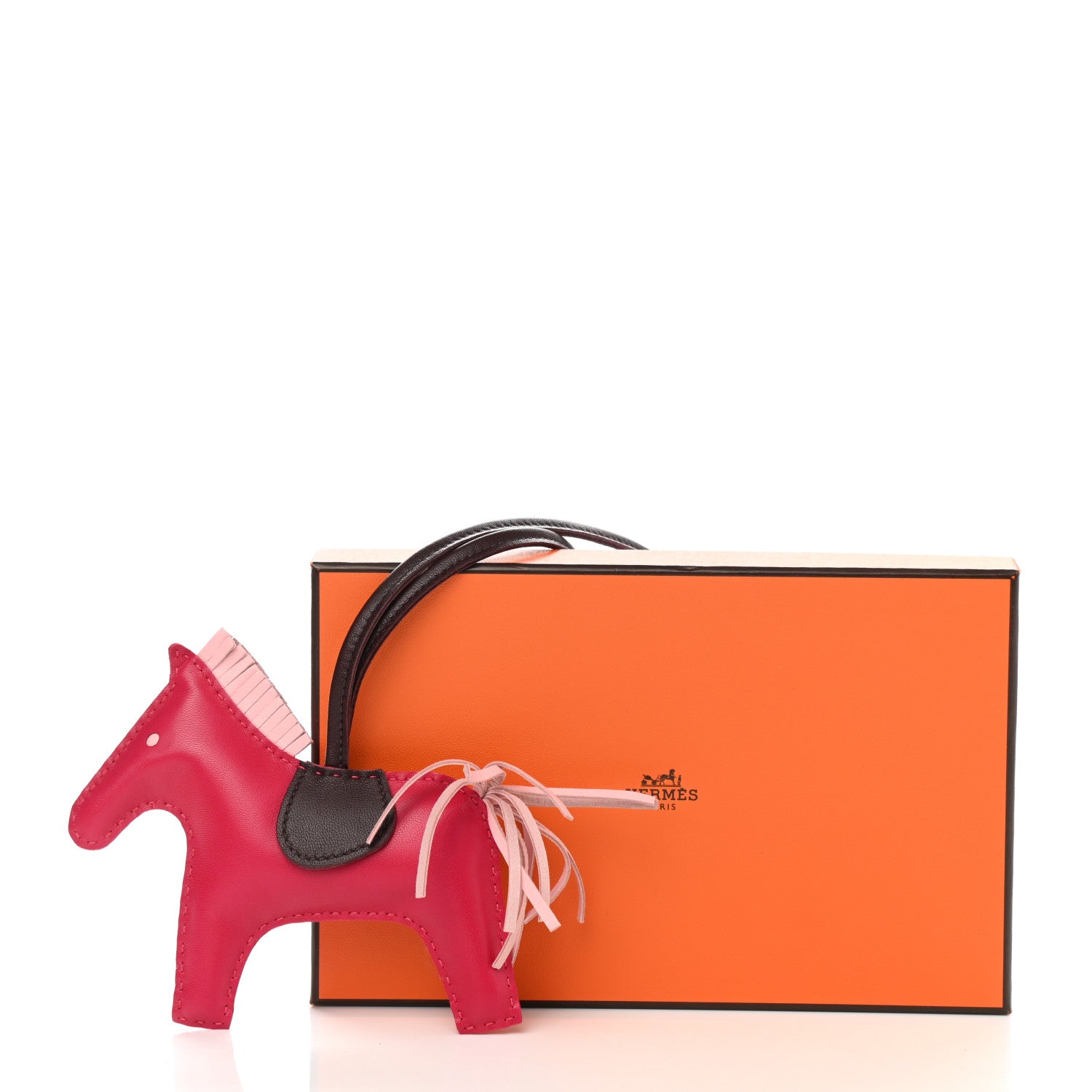 Hermes Milo Lambskin Grigri Rodeo Horse Bag Charm MM Rose Sakura Framboise Rouge Sellier 5 of 5