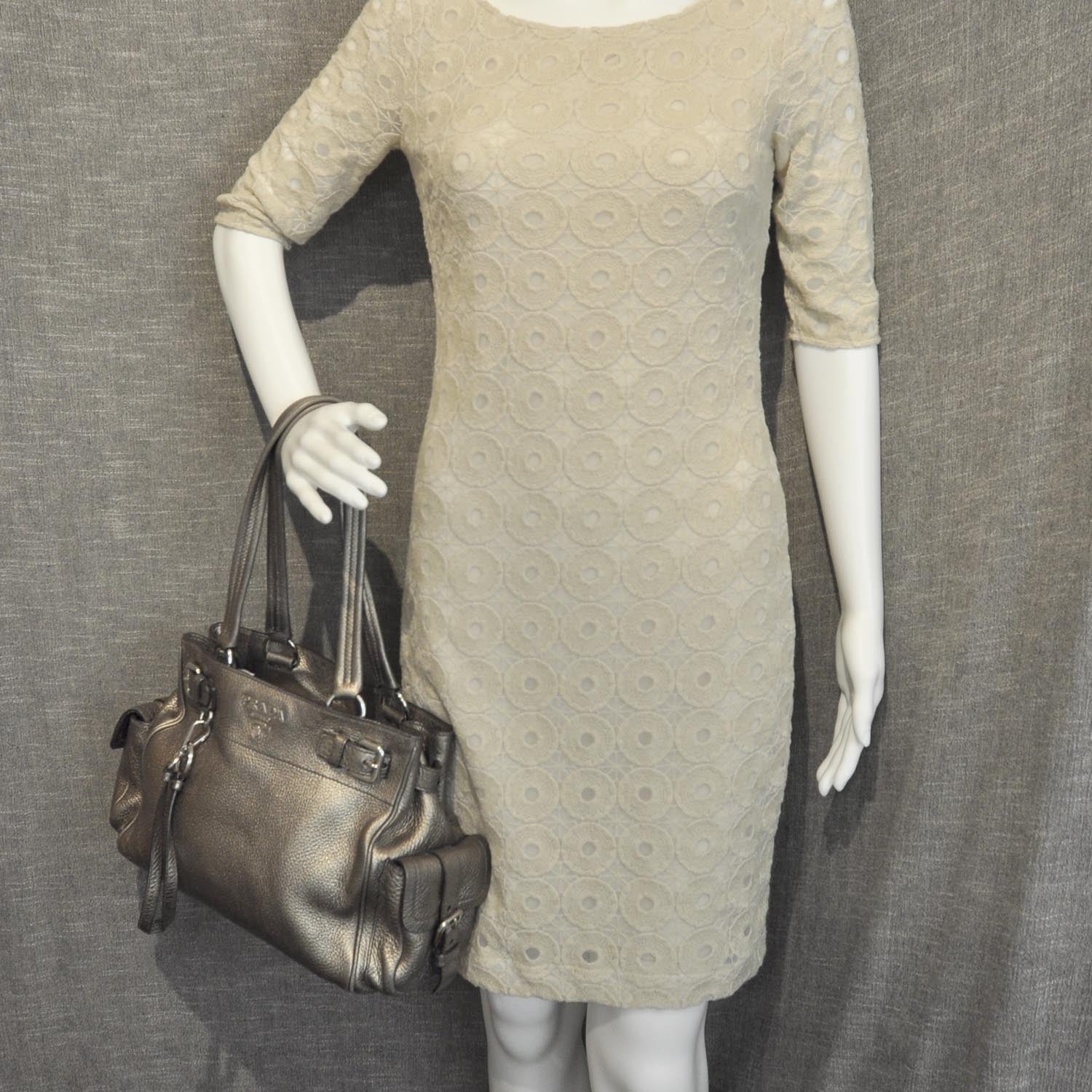Prada Calfskin Tote Silver 2 of 9