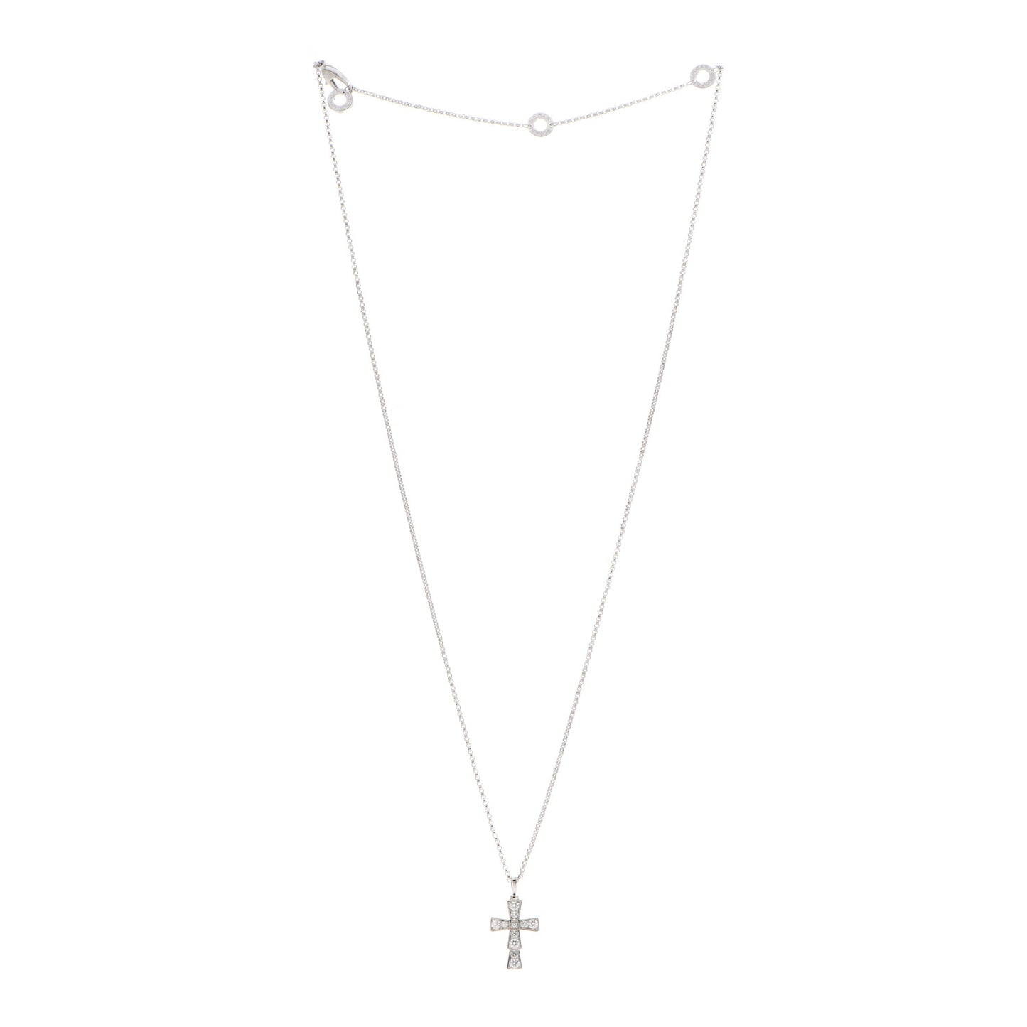 18K White Gold Diamond Croce Cross Pendant Necklace