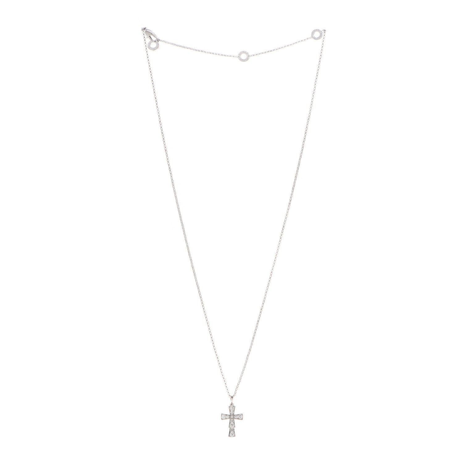 Bulgari 18K White Gold Diamond Croce Cross Pendant Necklace 3 of 7
