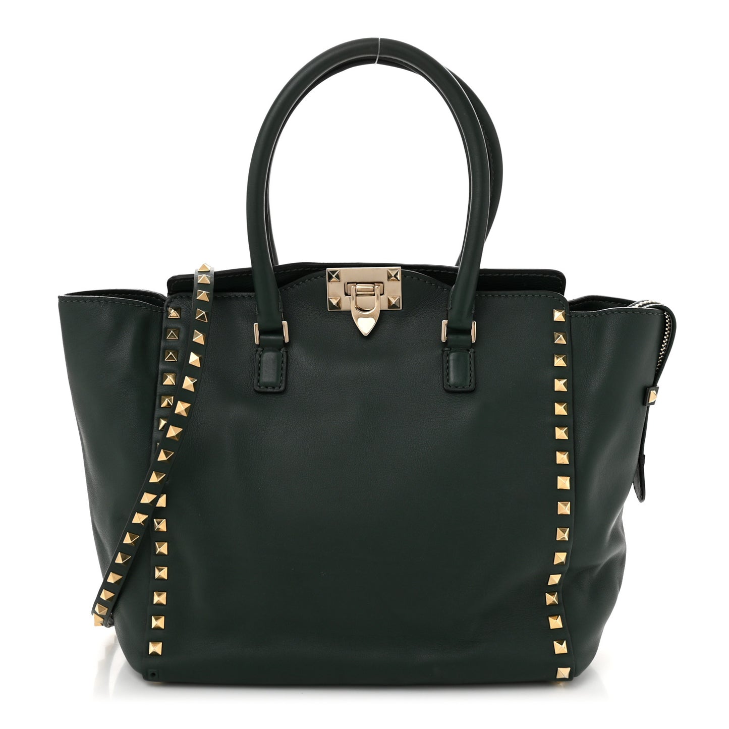 Vitello Rockstud Double Handle Tote  Smeraldo