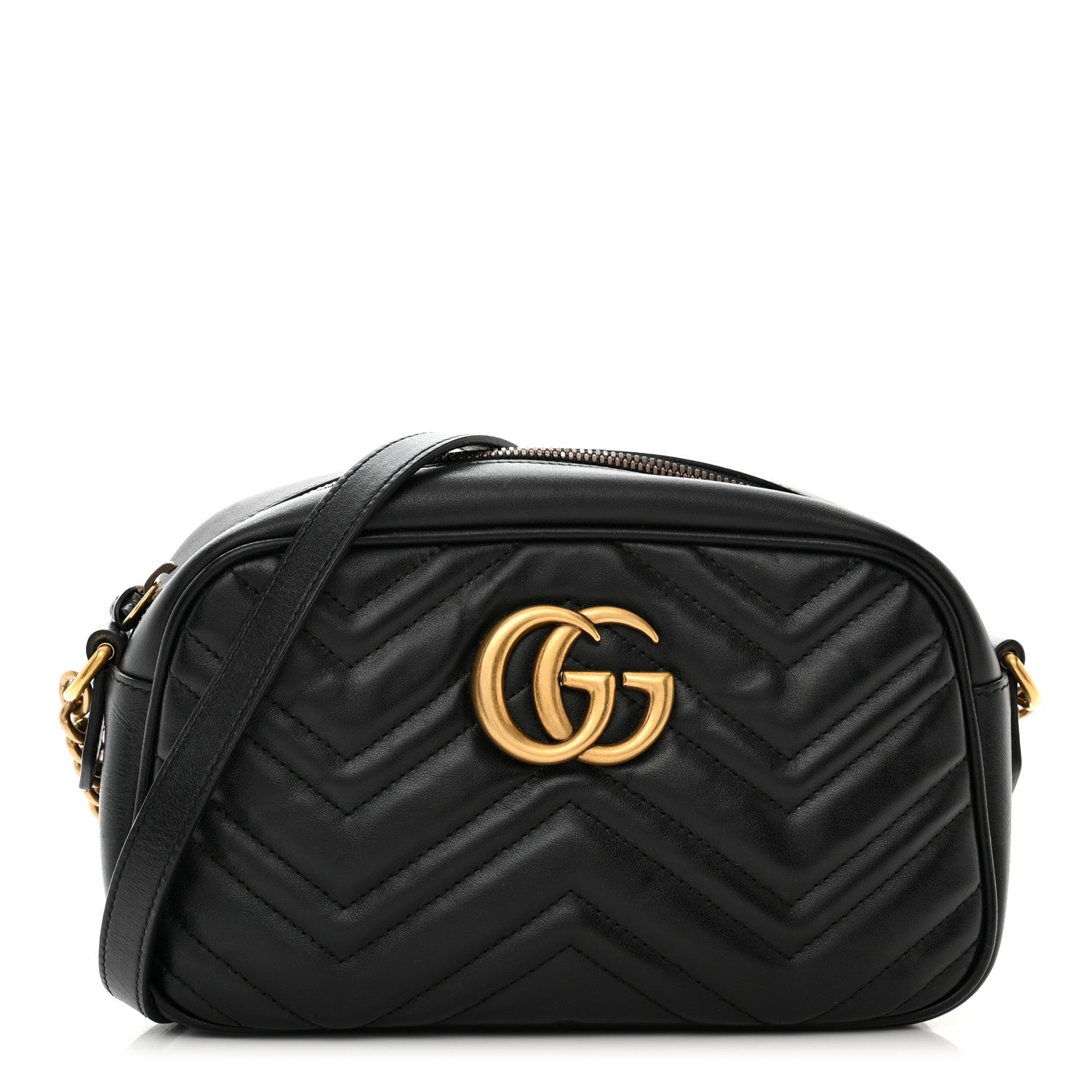 Gucci Calfskin Matelasse Small GG Marmont Chain Shoulder Bag Black 1 of 11