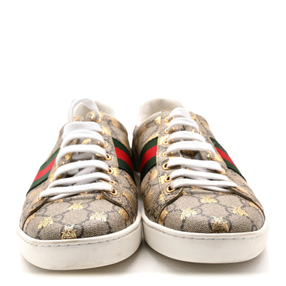 Gucci GG Supreme Monogram Bees Ayers Web Womens Ace Sneakers 38.5 Beige Oro Green Red 2 of 10