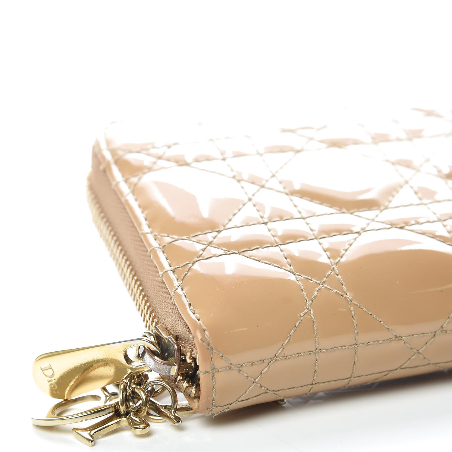Christian Dior Patent Cannage Lady Dior Continental Zip Wallet Beige 5 of 14